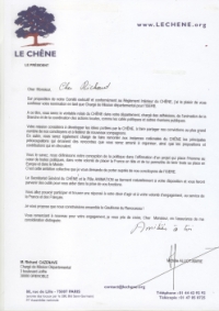 Lettre de Mich�le Alliot-Marie, Pr�sident du Ch�ne